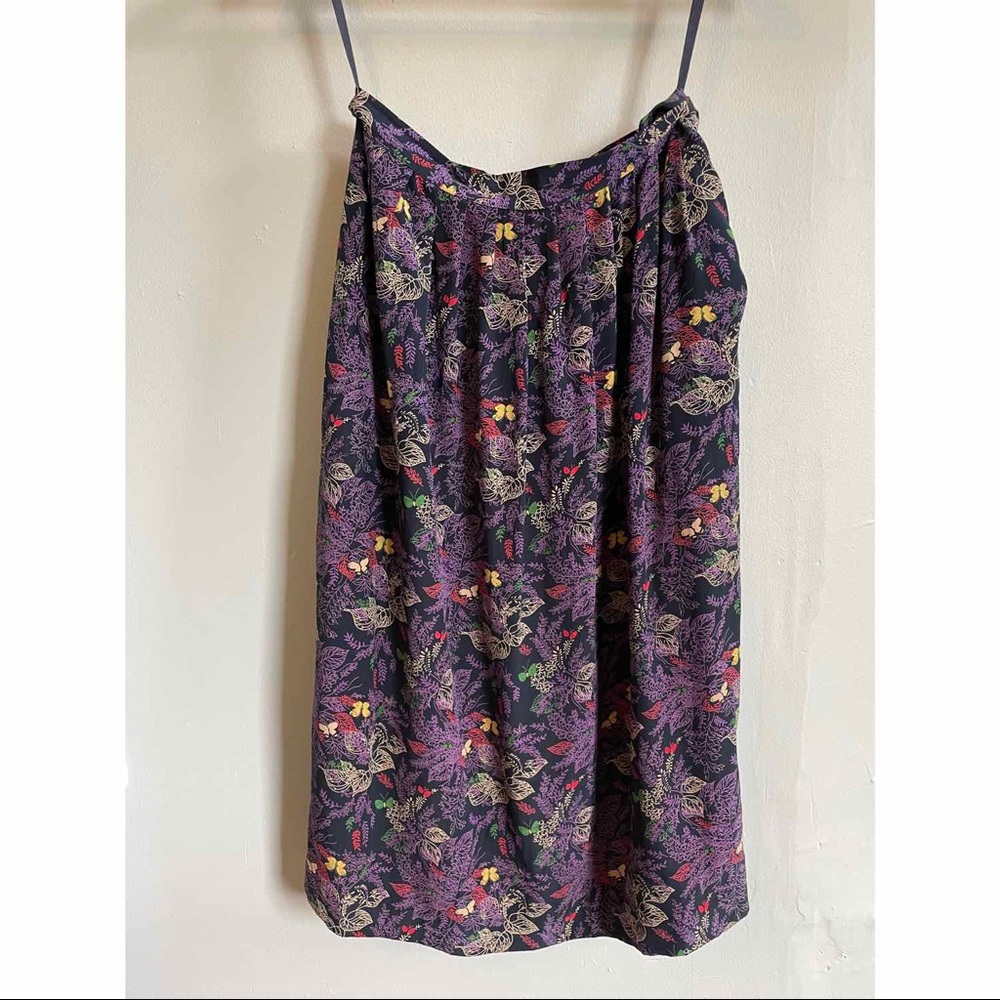 Vintage 100% pure Korean silk skirt with floral and butterflies pattern